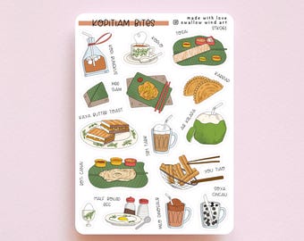 Malaysian Kopitiam Food Sticker Sheet, Singapore Breakfast Bites Stickers