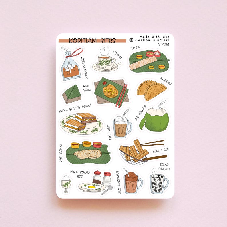 Sticker Set Kopi Malaysian Kopitiam Food Sticker Sheet, Singapore Breakfast Bites ...