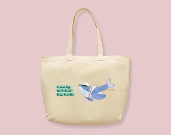 Captain Whale Canvas Tote Bag, Handprinted Shopping Bag