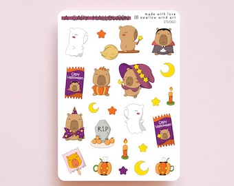 Capybara Halloween Sticker Sheet, Funny Journal Stickers