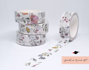 Floral Washi Tape Cute | Botanical Washi | Flower Garden Washi Tape Pastel | Gift Wrapping Scrapbooking Journaling Supplies | 15mm x 10m