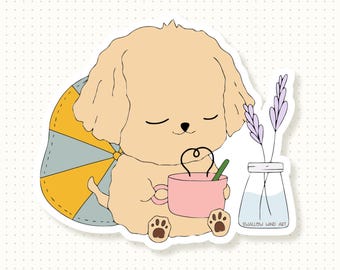 Chill Dog Vinyl Sticker: Coffee Groodle Laptop Decal
