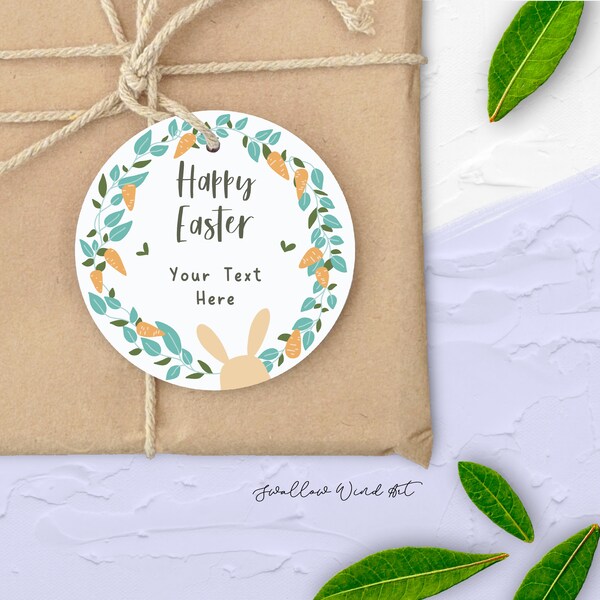 Personalised Easter Gift Tag, Easter Bunny Carrot Wreath Gift Tag, Cute Easter Swing Tag, Custom Easter Product Tags