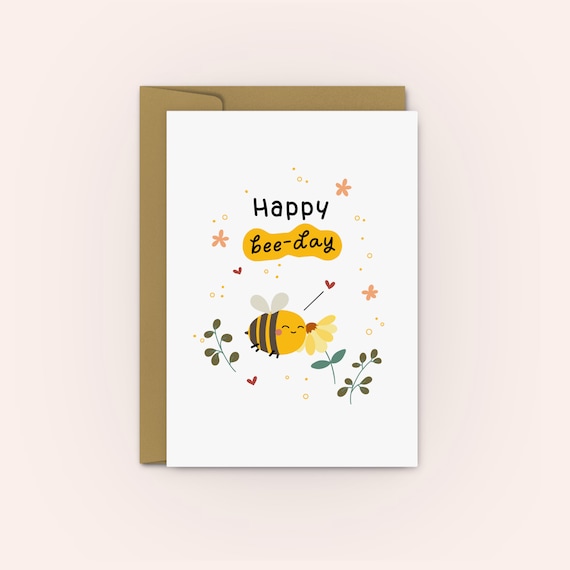 Personalized Bee Birthday Card, Happy Bee-Day, Handmade Card