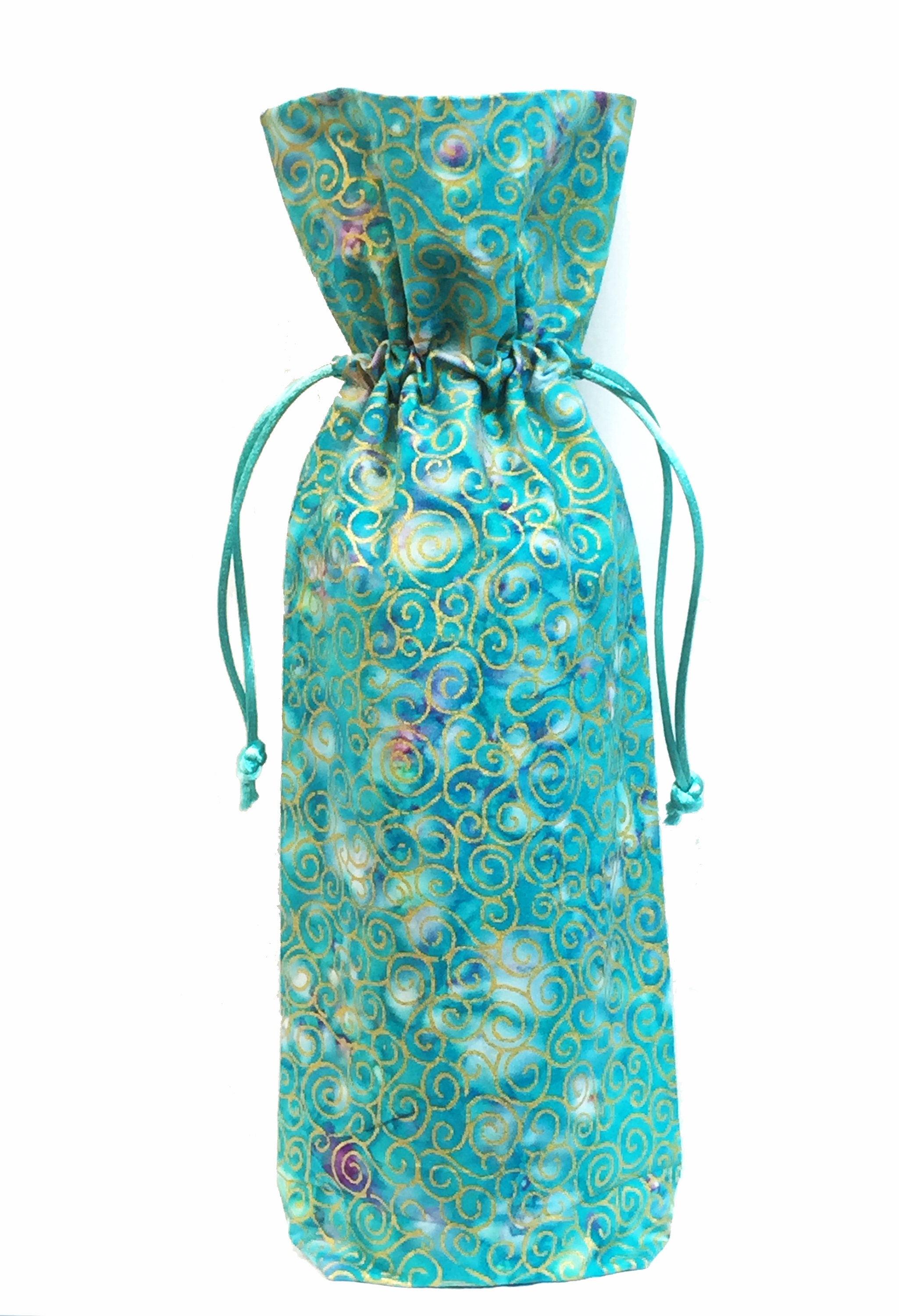 Wine Bottle Gift Bag Blue Batik With Gold Swirls Etsy