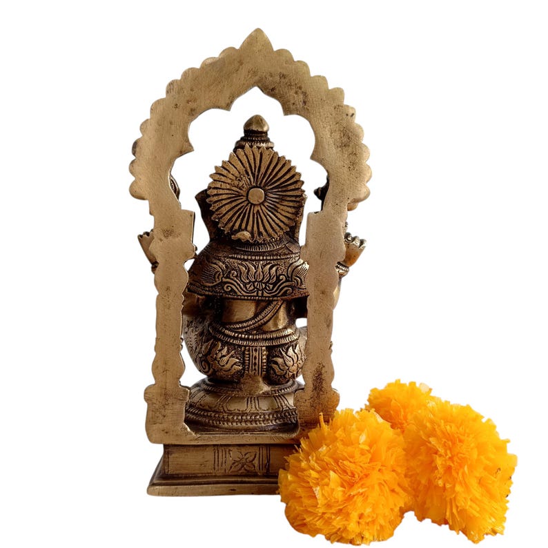 Brass Ganesha Idol with Prabhavali, Hindu Temple Decor (22.5 x 12 cm) image 5