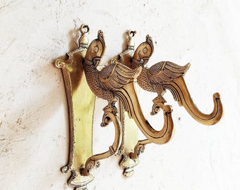 Handcrafted Brass Parrot Wall Hooks: Indian Home Decor (Set of 2)