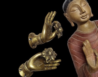 Brass Buddha Hand Door Pulls, Vitarka Mudra Posture, Home Decor