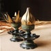 Pair of Vintage Brass And Patina Finish Oil Lamps With 16 Lotus Petals And 8 Oil Diyas, H 12 cm x W 8 cm, Oil And Wick Lamps, Home Decor 