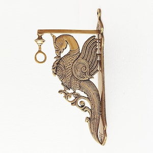 Ornate Handcrafted Parrot Design Brass Wall Hook With Base Plate, Ht 31 cm x W 15 cm, Home Decor, Wall Decor, Parrot Hook, Ethnic Wall Hook