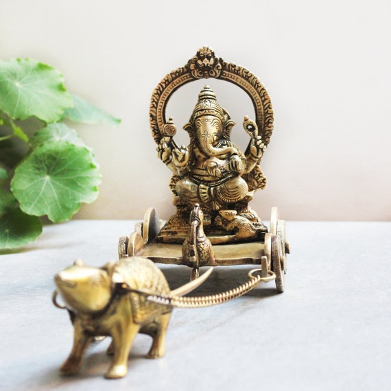 JORAE Ganesh Statue Elephant Buddha Sitting on Lotus Pedestal Lord Blessing  Home Decor Hindu God Collectible Antique Bronze Finish Meditation