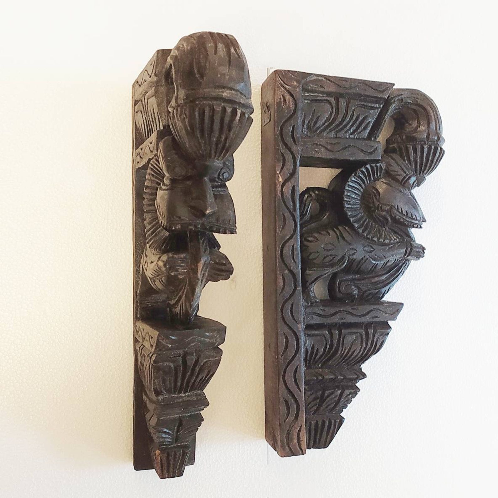 Majestic Pair of Wooden Wall Brackets Depicting The Mythical Etsy