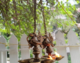 Hamsa Brass Oil Lamps – Mythical Bird, Hanging Deepak, Indian Decor