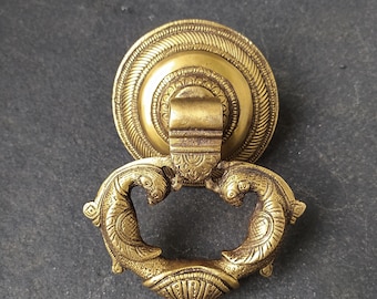 Majestic Brass Door Knocker With Twin Peacocks, W 12 x Ht 12 cm, Brass Door Pull, Mid Century Craft, Vintage Door Decor, Home Decor