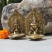 Pair of Exquisite Vintage Ganesha & Lakshmi Brass Oil And Wick Lamps | Diyas , L 9 cm x H 11 cm x W 9 cm, Brass Diyas, Religious Home Decor 