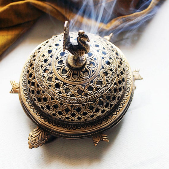 Brass Incense Holder , Indian Incense Burner, Jaali Dhoop Box, Diya Lamp,  Brass Peacock Box, Engraved Burner, Prayer Lamp -  Canada