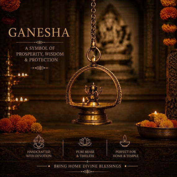 Magnificent Brass Lamp Of Lord Ganesha, Length 93 cm, Religious Home Decor