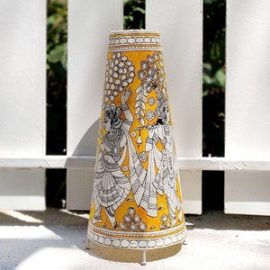 Modern Flower Kalamkari Handpainted Wall Mount Leather Lamp -5.5 Inch