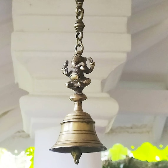 Brass Wall Hanging Bell With Chain Decorative Bells For Temple And Home  Decor