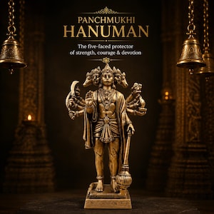 Sculpture Panchmukhi Hanuman en laiton, divinité hindoue de la paix