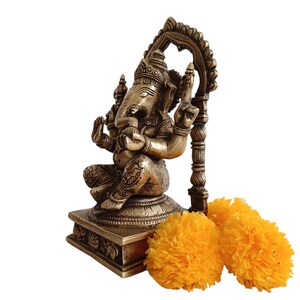 Brass Ganesha Idol with Prabhavali, Hindu Temple Decor (22.5 x 12 cm) image 9