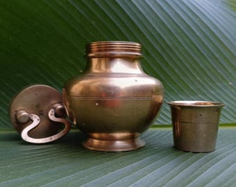 Traditional Brass Vessel For Gangajal, Holy Ganges Water, Height 17 cm, Religious Home Decor