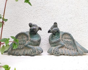 Handcrafted Brass Parrot Wall Hanging, Green Patina Home Decor