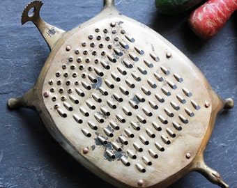 Vintage Brass Tortoise Shape Vegetable Grater and Coconut Scraper