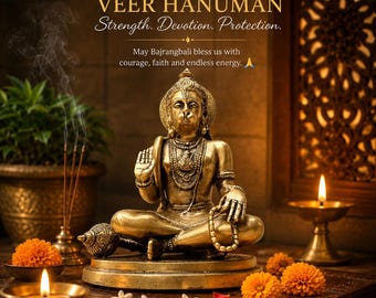 Brass Hanuman Sculpture – Hindu Religious Home Decor (32 cm Ht.)