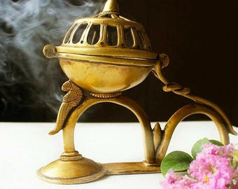 Handcrafted Brass Peacock Dhoop Incense Burner, Indian Decor