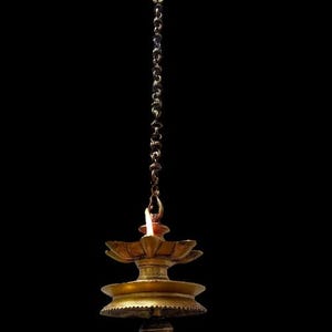 Vintage Brass Lamp With Bell From South India, Thooku Vilakku, Length 64 x Diameter 12 cm, Indian Home Decor, Traditional Brass Oil Lamp