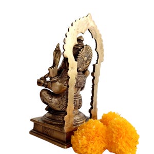 Brass Ganesha Idol with Prabhavali, Hindu Temple Decor (22.5 x 12 cm) image 6