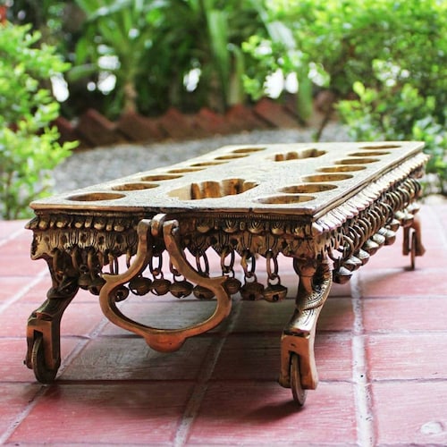 Magnificent Brass Pallanghuzi Board Game With 14 Pits From - Antique Home Decor Bangalore Magnificent Brass Pallanghuzi Board Game With 14 Pits From - Antique Home Decor Bangalore