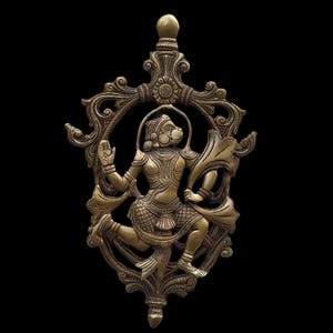 Majestic Handcrafted Brass Plaque of Hindu Diety Hanuman. Height 34 cm x Width 21 cm, Wall Hanging, Religious Home Decor, Monkey God Hanuman