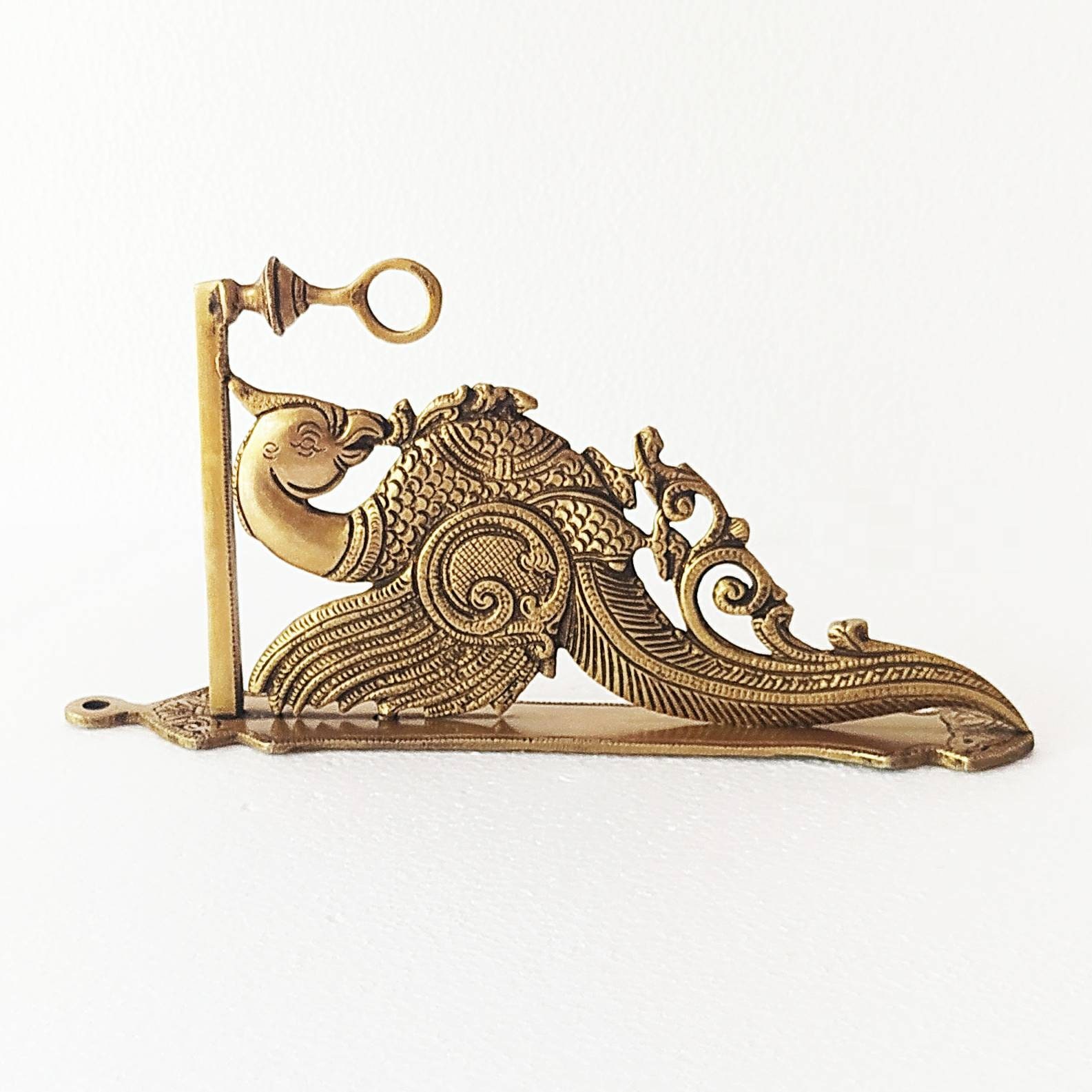 Ornate Handcrafted Parrot Design Brass Wall Hook With Base Plate, Ht 31 Cm  X W 15 Cm, Home Decor, Wall Decor, Parrot Hook, Ethnic Wall Hook -   Canada