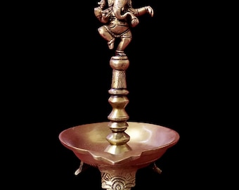 Handcrafted Brass Ganesha Oil Lamp, Indian Religious Decor (22 cm)