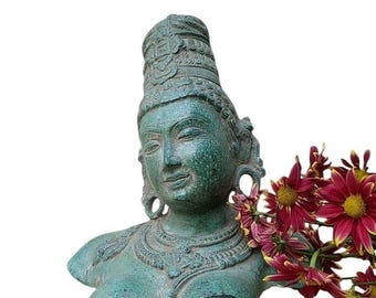 Vintage Brass Parvati Bust, Hindu Goddess, Religious Home Decor (31 cm)