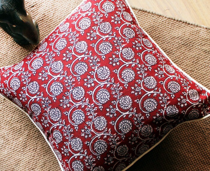Deep Red Pillow Cover Hand Block Printed Cushion Cover Etsy