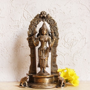 Brass Sculpture of Lakshmi - Goddess Of Wealth & Prosperity.  Ht 24 cm x Width 13 cm, Religious Home Decor, Hindu Deity Lakshmi, Brass Idol