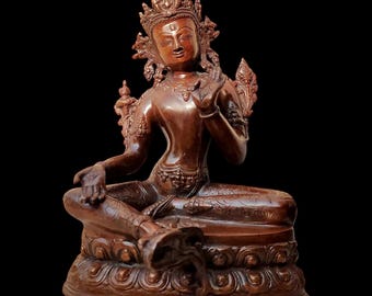 Brass Tara Sculpture – Female Buddha, Buddhist Home Decor (27x20 cm)