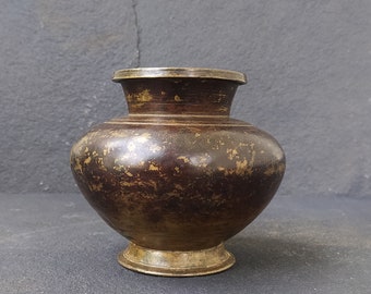 Handcrafted Brass Lota, Brown Patina Water Vessel, Indian Home Decor