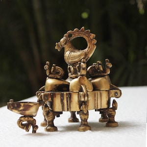 Vintage Brass Peacock Ornamental Kum Kum Box With 6 compartments, Ht 13 cm x Dia 19 cm, Home Decor, Fashion Accessory, Mid Century Craft