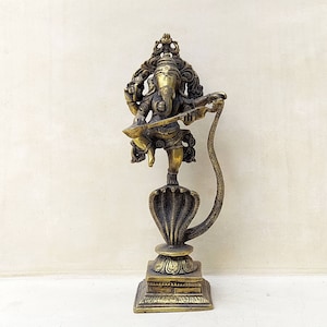 Lord Ganesha Dancing on Kaliya, The 5 Headed Serpent, Ht 26 cm x W 11 cm, Religious Home Decor, Ganesha God Of Wisdom,