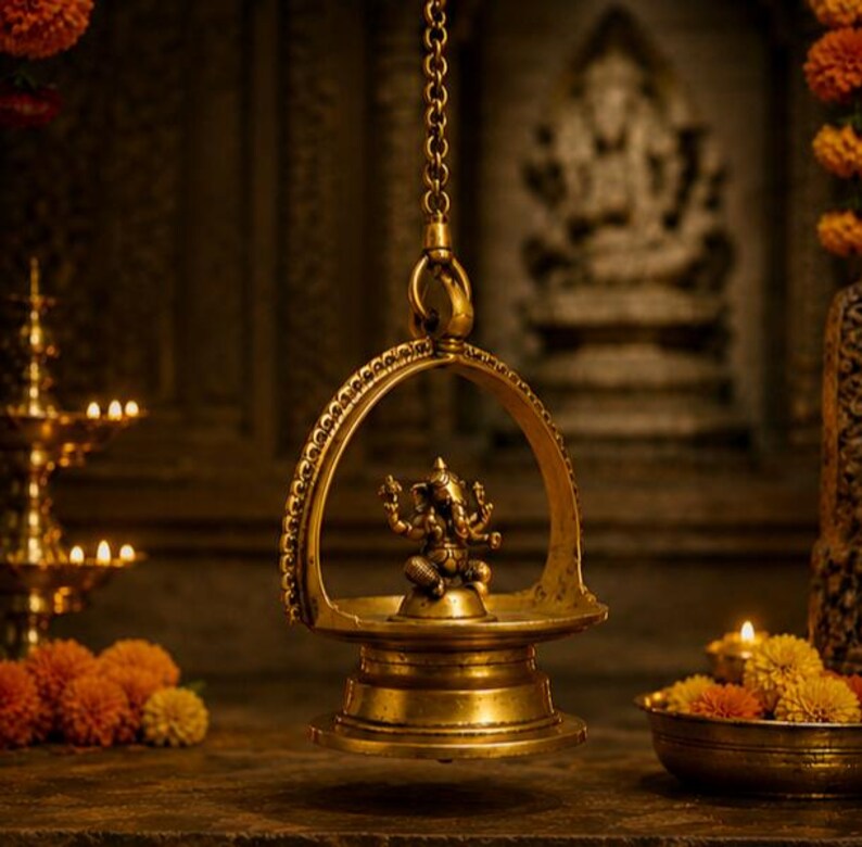 Magnificent Brass Lamp Of Lord Ganesha, Length 93 cm, Religious Home Decor image 5
