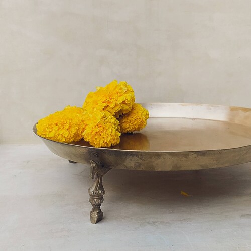 Vintage Brass Bowl Handcrafted With 4 Horse Legs, Diameter 36 cm shops x Ht 8 cm, Table Decor, Home Decor, Pooja Thaali , Handcrafted Brass Bowl