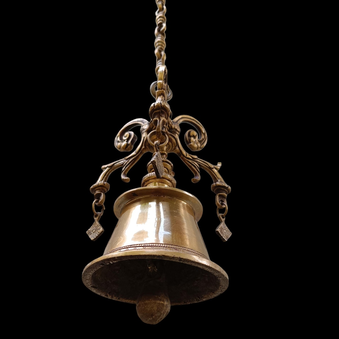 Ghanti Campana da appendere in ottone con catena per la decorazione della casa del tempio Pooja Room Mandir catena Ganti 50,8 cm