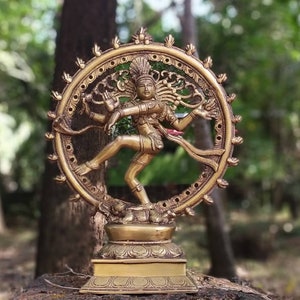Magnificent Brass Sculpture of Lord Shiva As The Dancing Natraja - Third God of Hindus, Ht 34 cm x W 26 cm, Religious Home Decor