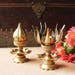 Set of 2 Vintage Brass Oil Lamps Made Of Sixteen Lotus Petals And 8 Oil Diyas, H 12 cm x W 8 cm, Brass Lotus Oil And Wick Lamps, Home Decor 