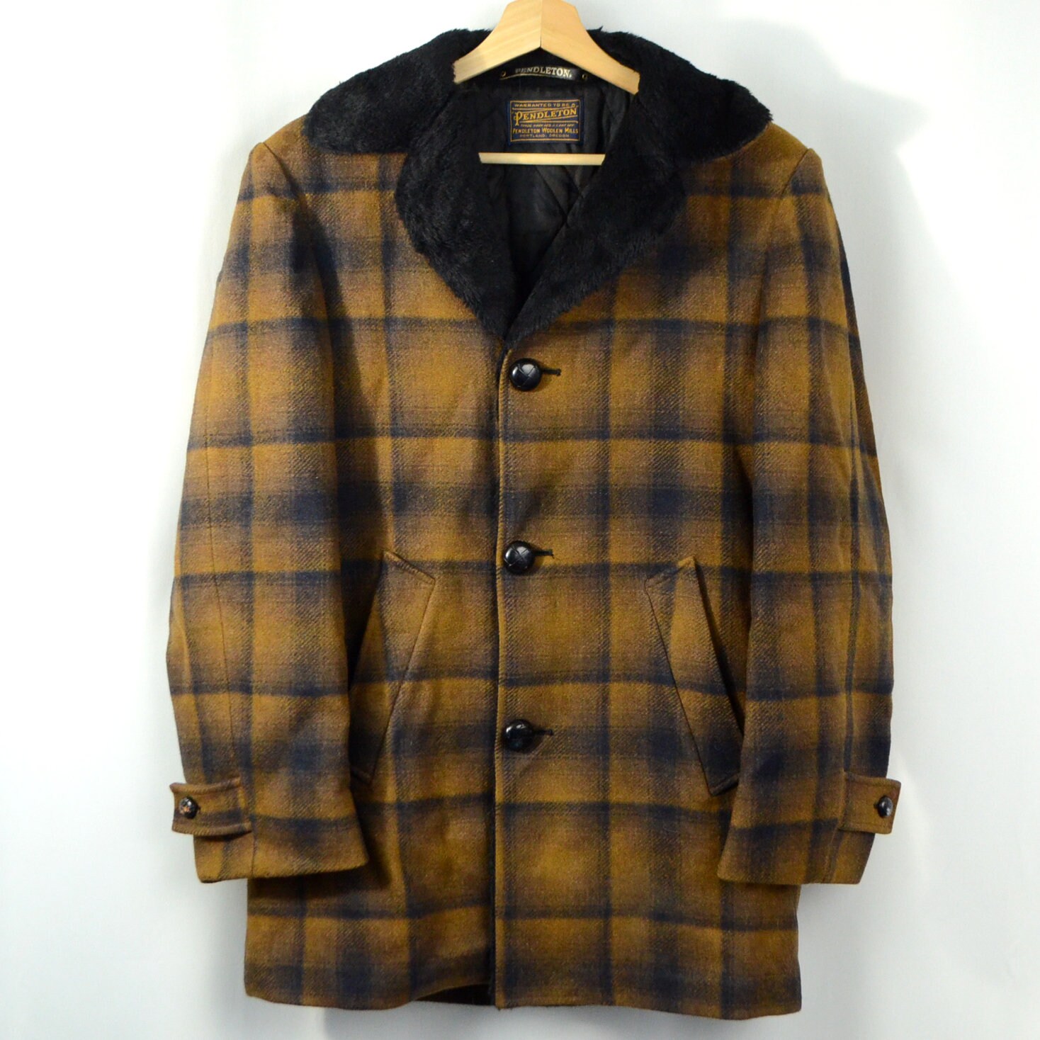 Vtg Pendleton Mens Heavy Wool Coat Plaid Brown High Grade Etsy