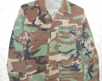90s Boho Army Issue Military Camo Patched Hunting Jacket Coat Boho Chic Retro 1990s Grunge Oversized Unisex Womens Mens Small